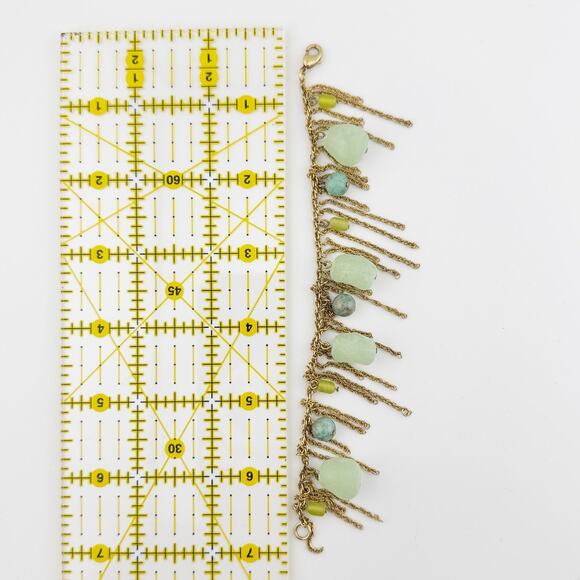 Vintage Boho Gold Chain Bracelet with Green Aventurine Turquoise Beads - Picture 9 of 9